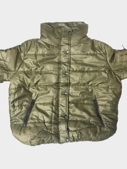 RISING CROP FUNNEL NECK PADDED JACKET - OLIVE